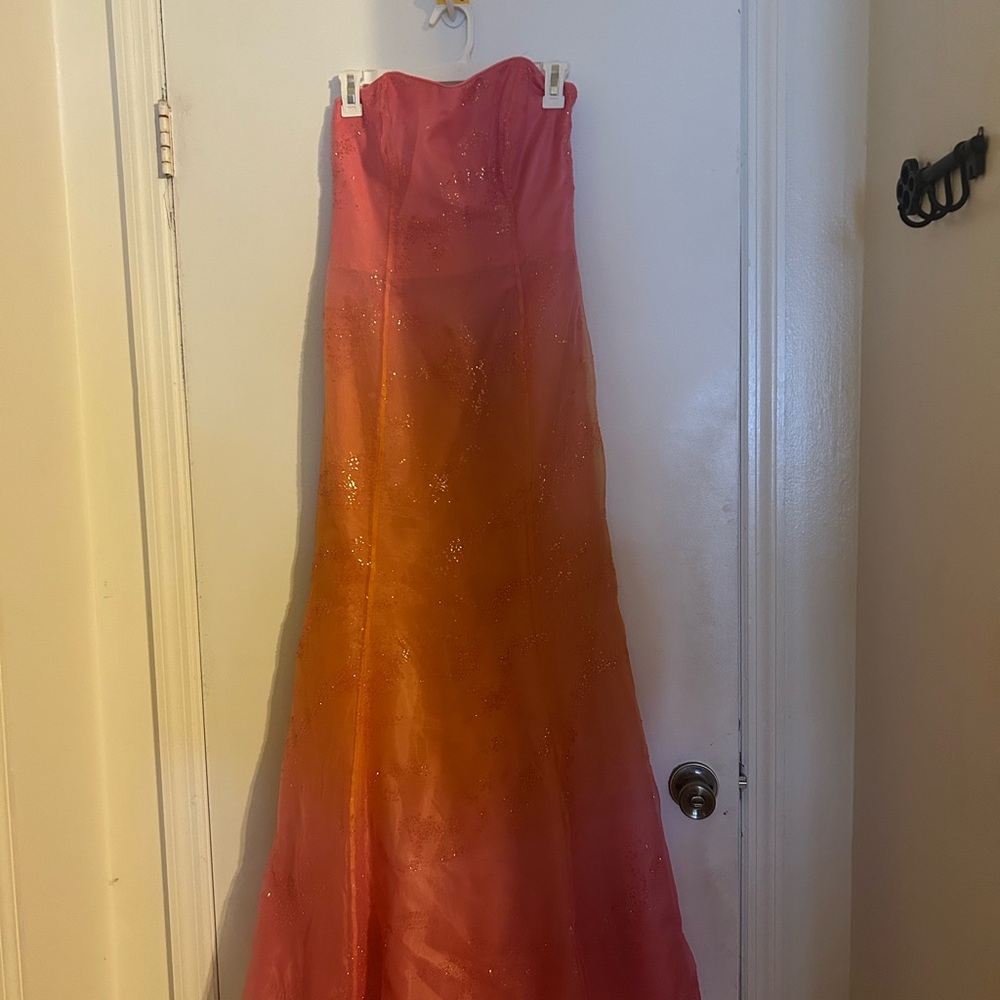 Pink and Orange Strapless Gown
